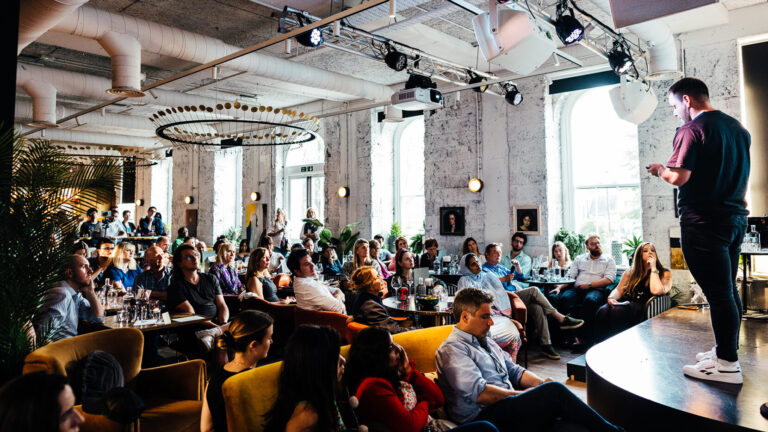 Company Founder presenting during an away day at Kindred, Bradmore House