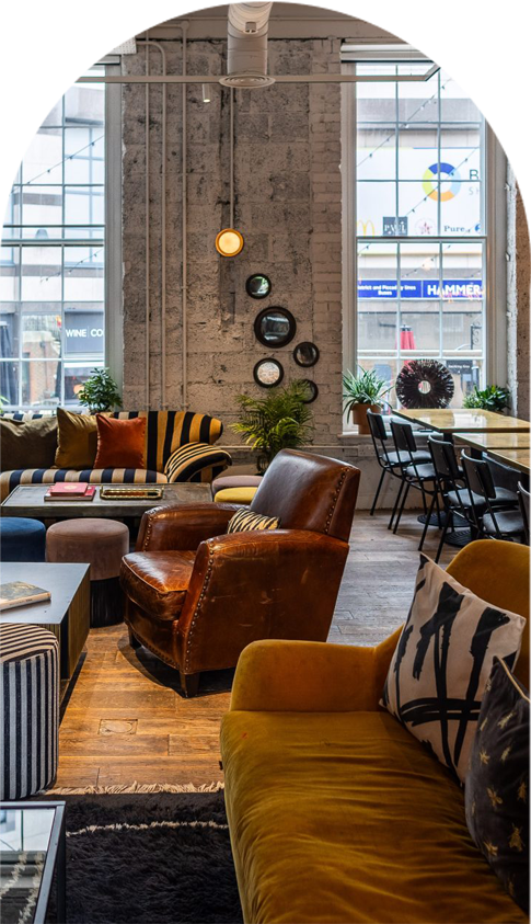 Breakout lounge space in The Hall, Kindred, available for dry hire